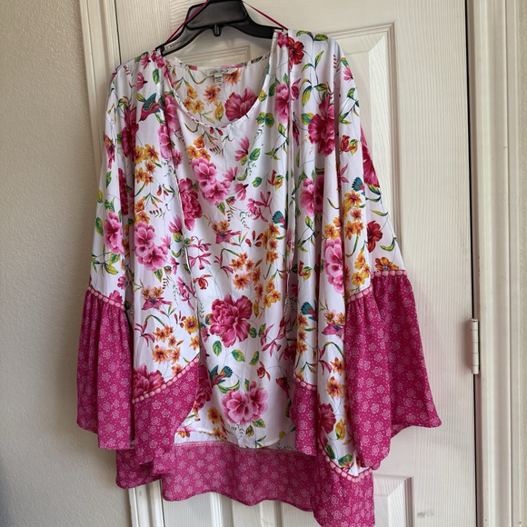 Pioneer Woman XXL Bohemian Hippie Shell With Matching Floral Top Big Bell Sleeve - Picture 3 of 10
